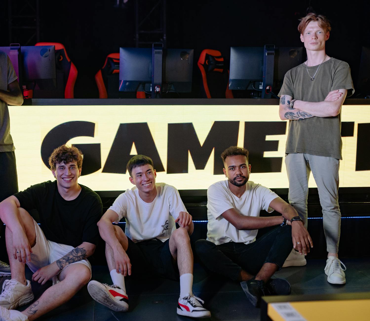 gaming team in front of computers